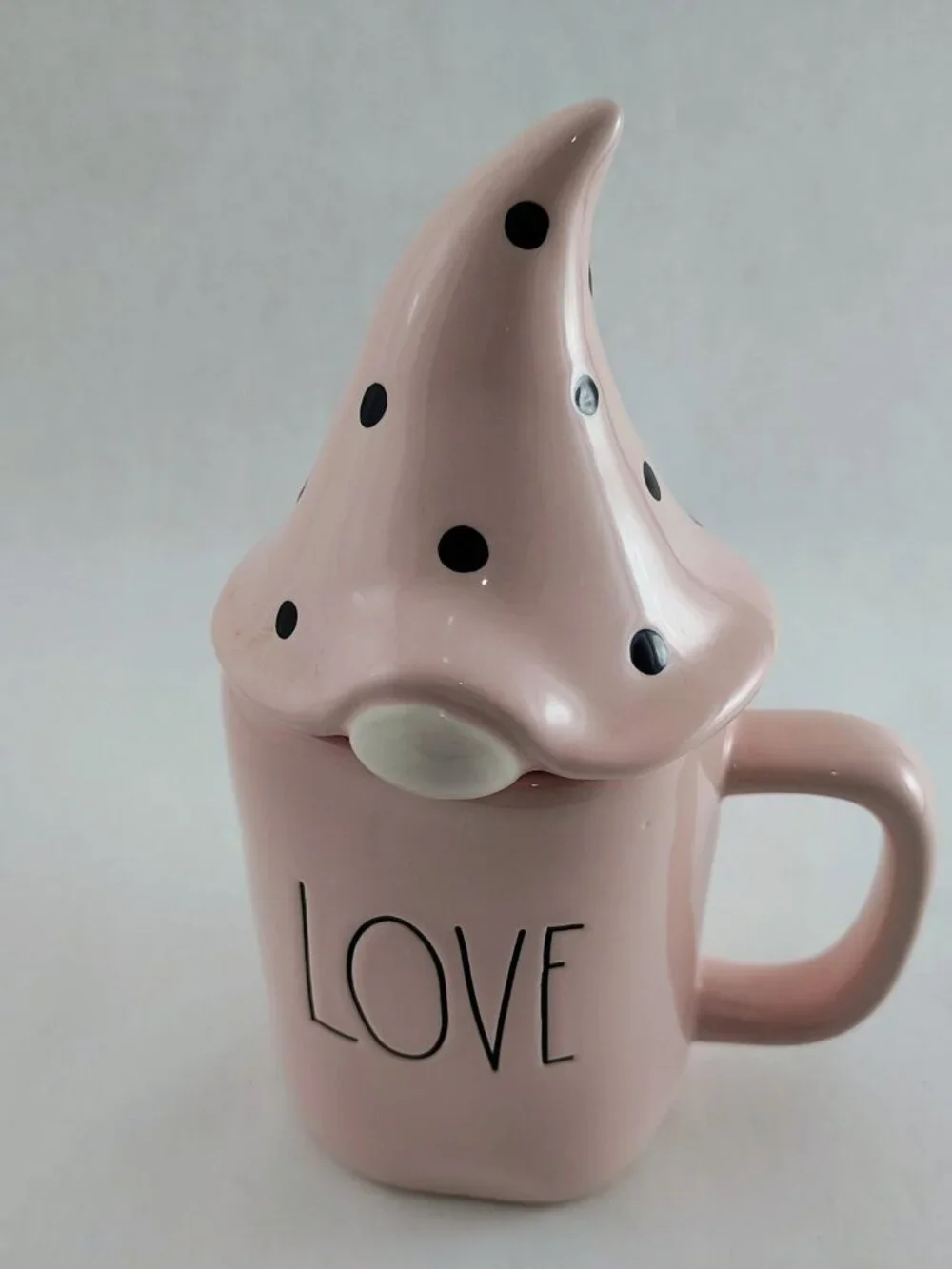 Rae Dunn Gnome Love Mug With Lid Pink EXCELLENT Condition